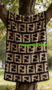 Fendi Metallic Gold FF Monogram Flannel Sofa Throw Blanket IMG_9452